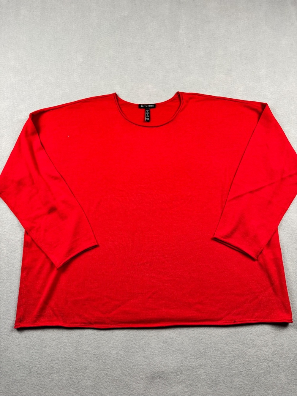 Eileen Fisher Women XL Red Extra Fine Merino Wool Sweater Top 3/4 Sleeve Classic